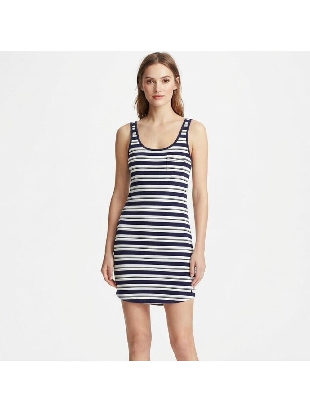Jack Wills Women's Tank Dress Size 2 Navy Blue & White Striped Pocket Sleeveless